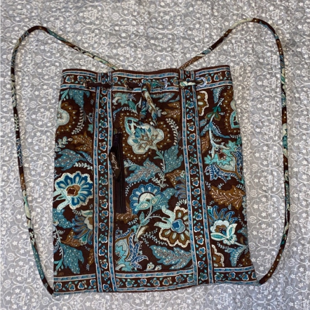 Vera Bradley Retired Java Blue and Brown Floral Backsack